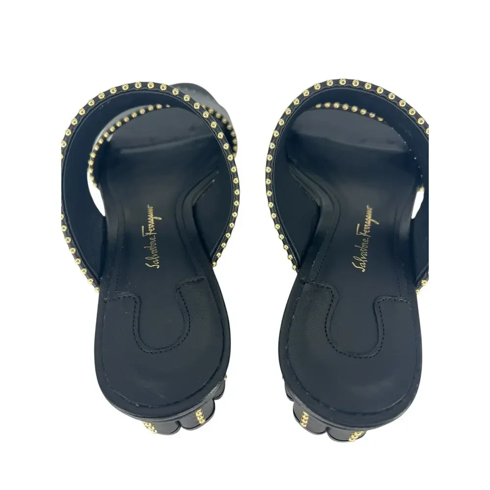 Salvatore Ferragamo Black Belluno Studs Slide Two-Strap Mule - Picture 10 of 14